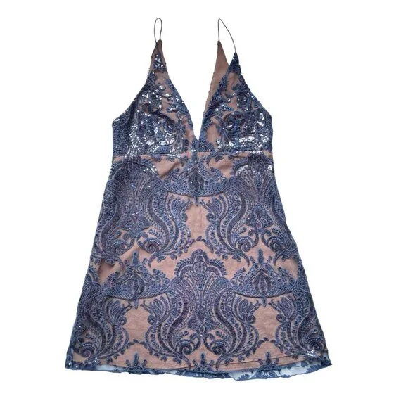 NWT Free People Night Shimmers Mini Dress Blue Sequin SZ 10 - Picture 7 of 13